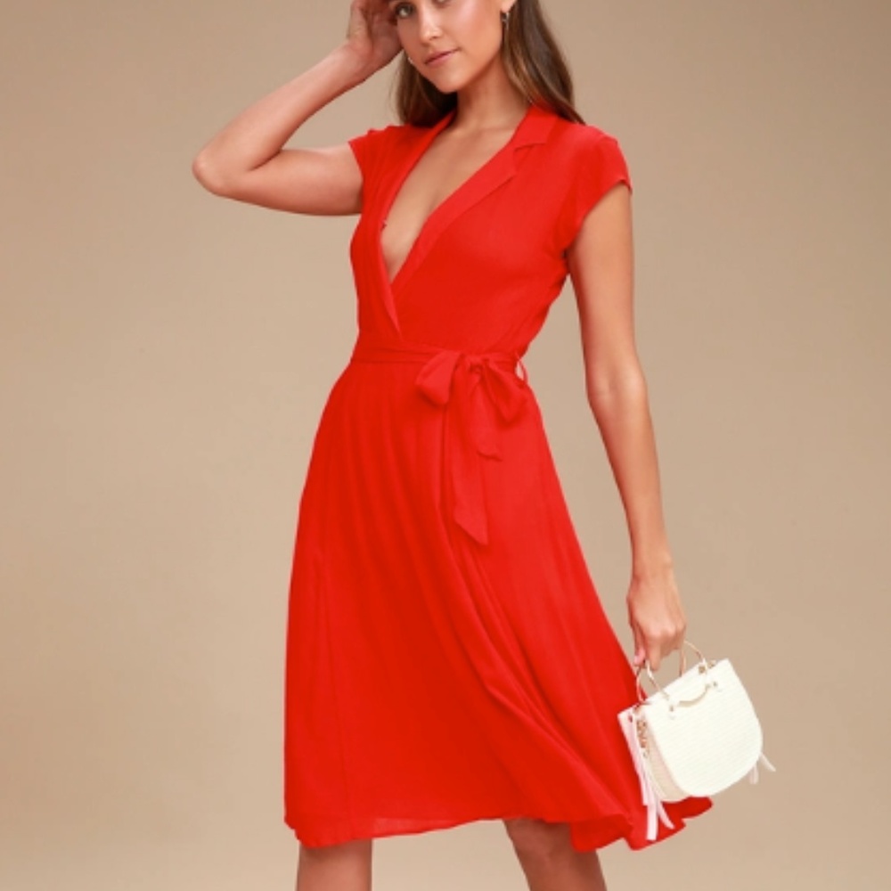 Always Adored Red Surplice Midi Dress